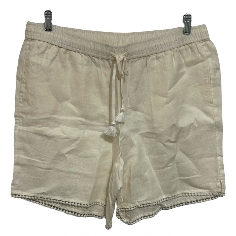 Talbots 1X White Linen Pom Pom Trim Shorts NWT Plus Size Elastic Waist